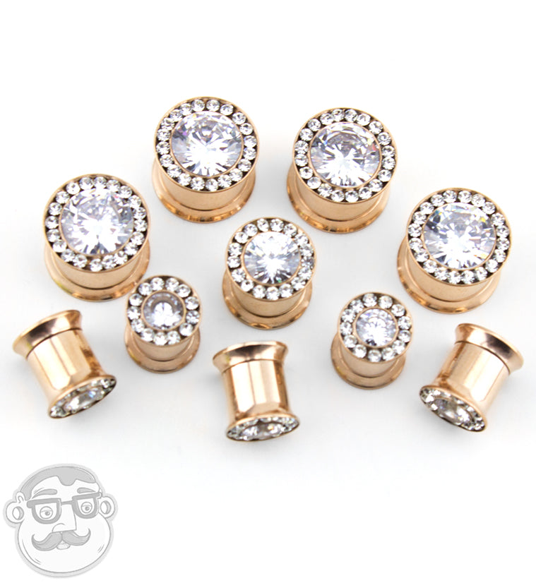 Rose Gold Internally Threaded CZ Plugs