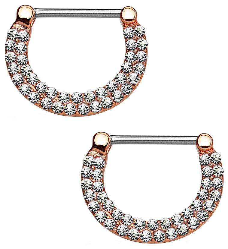 14G Rose Gold Brass Double CZ Rim Nipple Clicker Rings