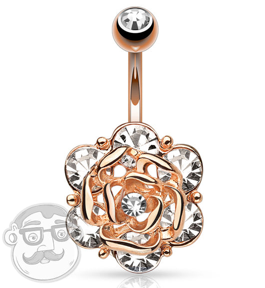 Rose Gold Rosebud With CZ Belly Button Ring