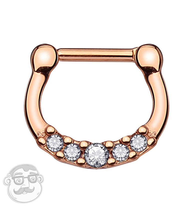 16G PVD Rose Gold CZ Line Stainless Steel Septum Clicker