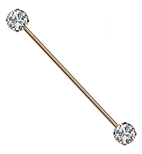 Rose Gold PVD Stainless Steel CZ Threadless Industrial Barbell