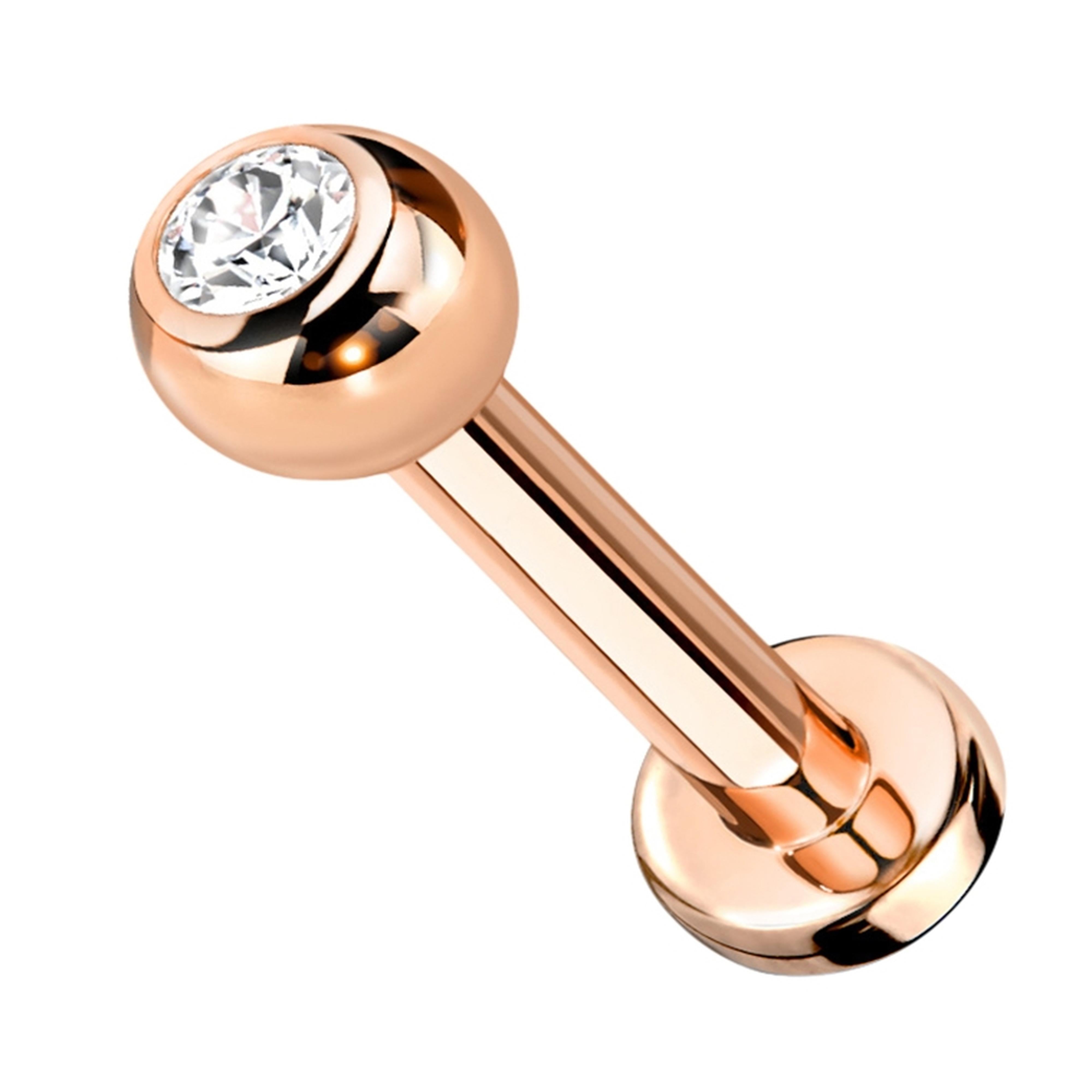 16G Rose Gold PVD CZ Top Titanium Labret (Externally Threading)