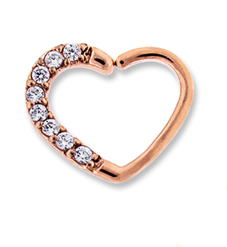16G Rose Gold PVD Heart CZ Rim Daith Cartilage Ring