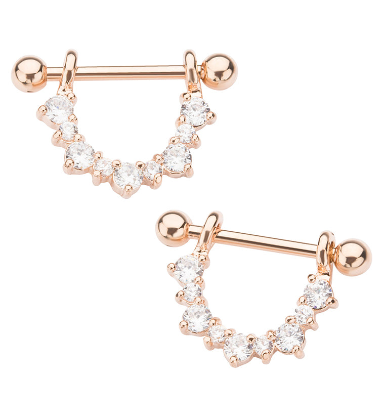 14G Rose Gold PVD CZ Rim Nipple Ring Barbell
