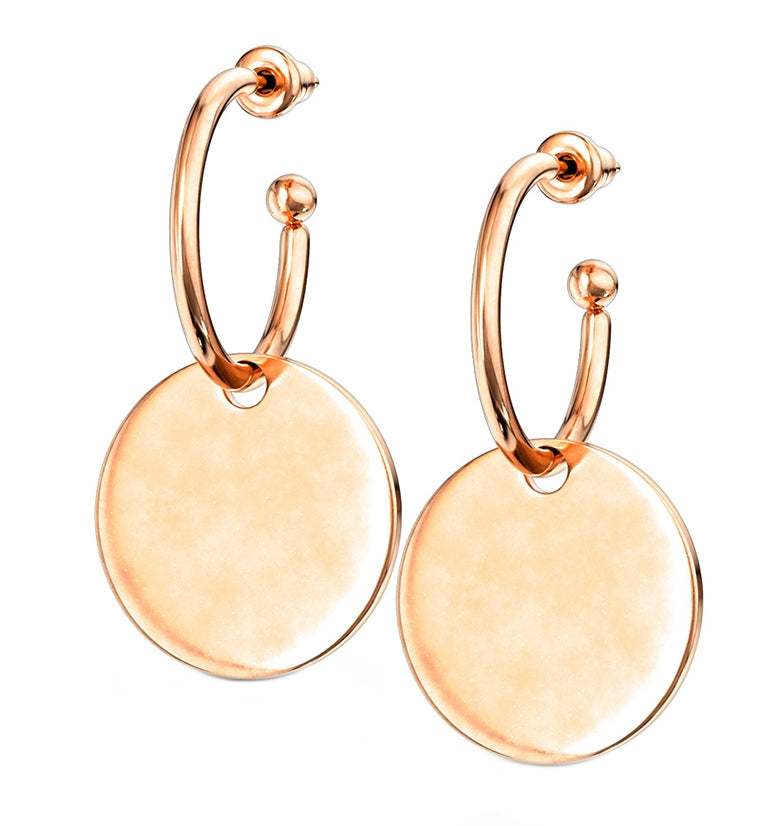 Rose Gold PVD Disk Hoop Earrings