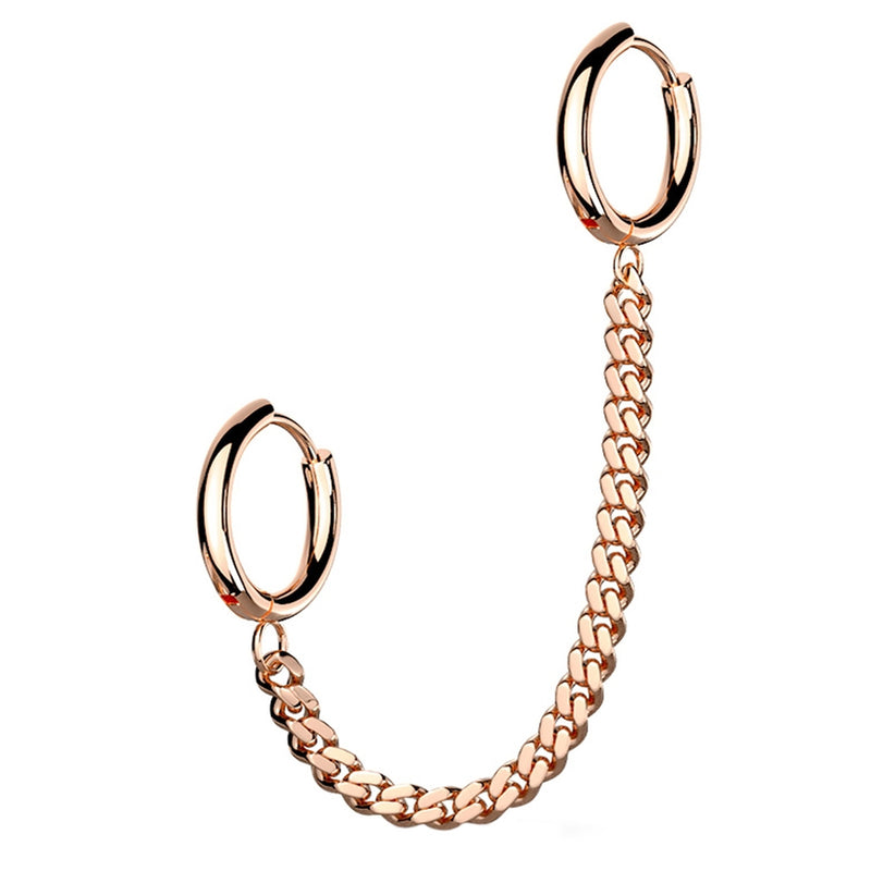 Rose Gold PVD Chained Double Hinged Hoop Cartilage Ring