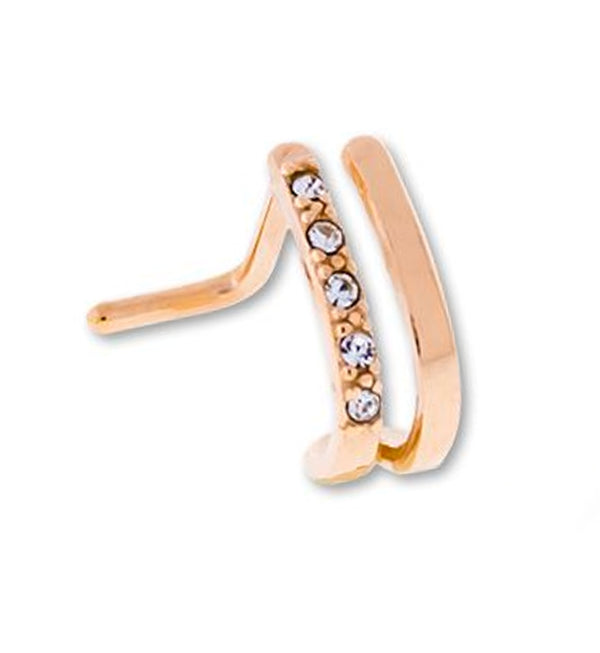 18G Rose Gold Double Line CZ Nose Curve Ring