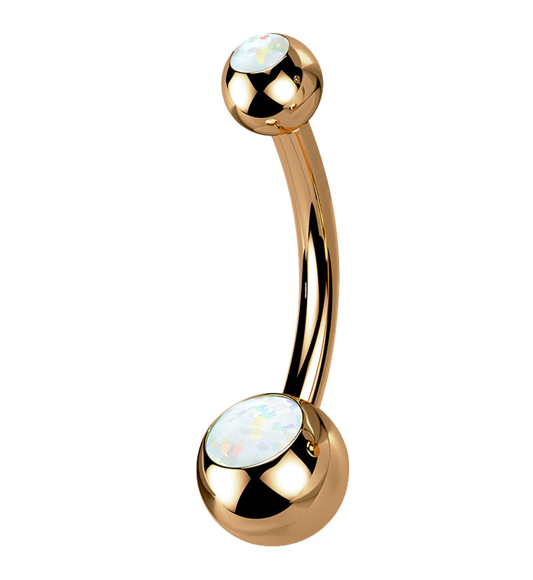 Rose Gold PVD Double White Opalite Titanium Belly Button Ring