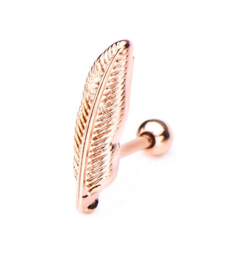 18G Rose Gold PVD Feather Steel Cartilage Barbell