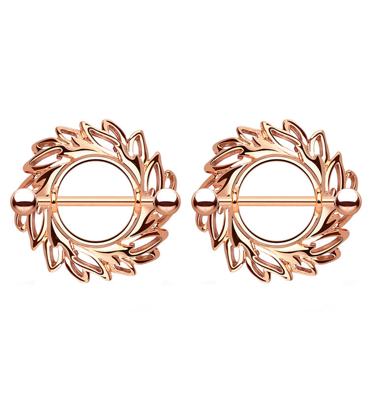 Rose Gold Feather Crest Nipple Shield Ring