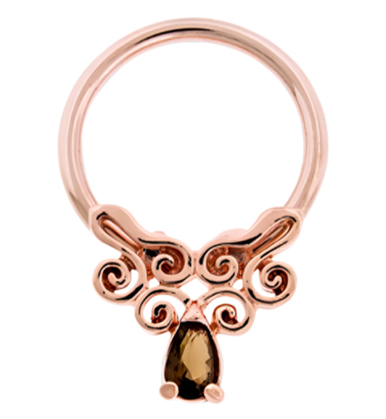 14G Rose Gold PVD Filigree Gem Captive Ring