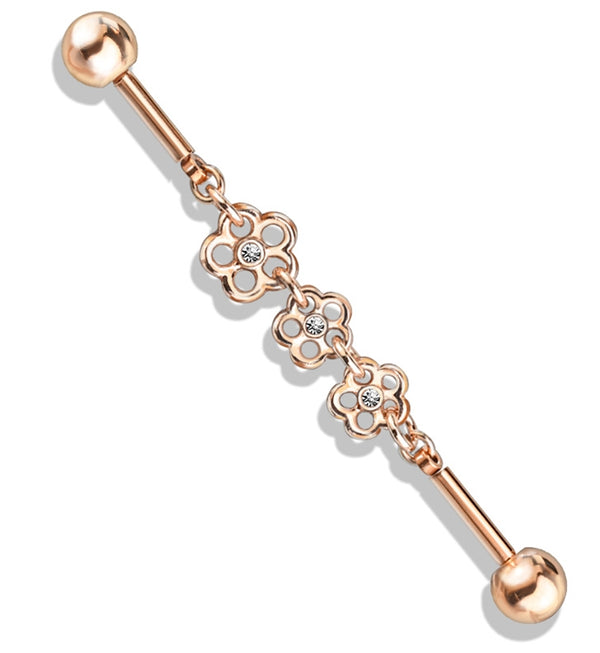 Rose Gold PVD Flower Linked Industrial Barbell