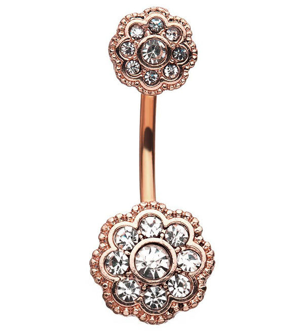 Rose Gold PVD Blossom CZ Belly Button Ring