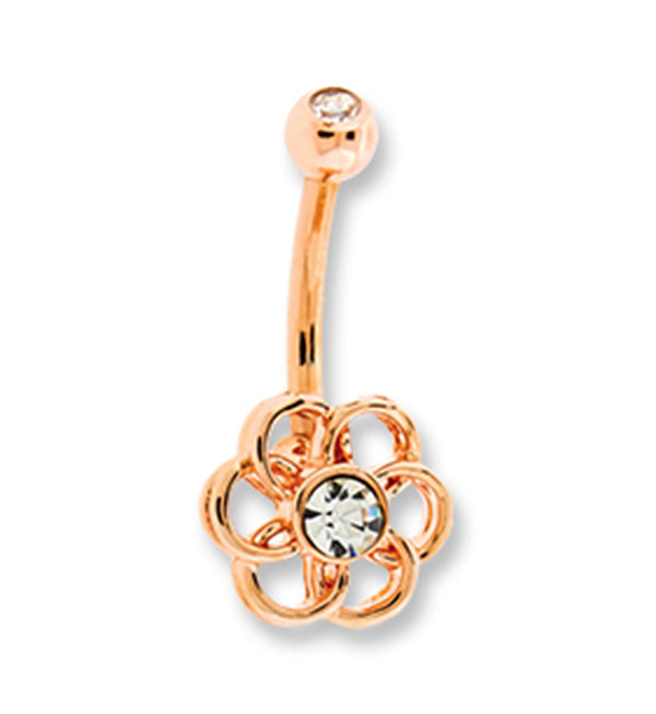 Rose Gold PVD Flower CZ Curved Barbell
