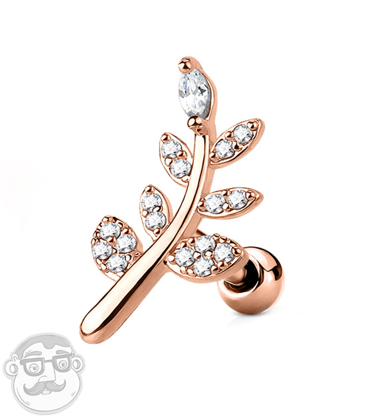 16G Rose Gold PVD Frond Cartilage Barbell