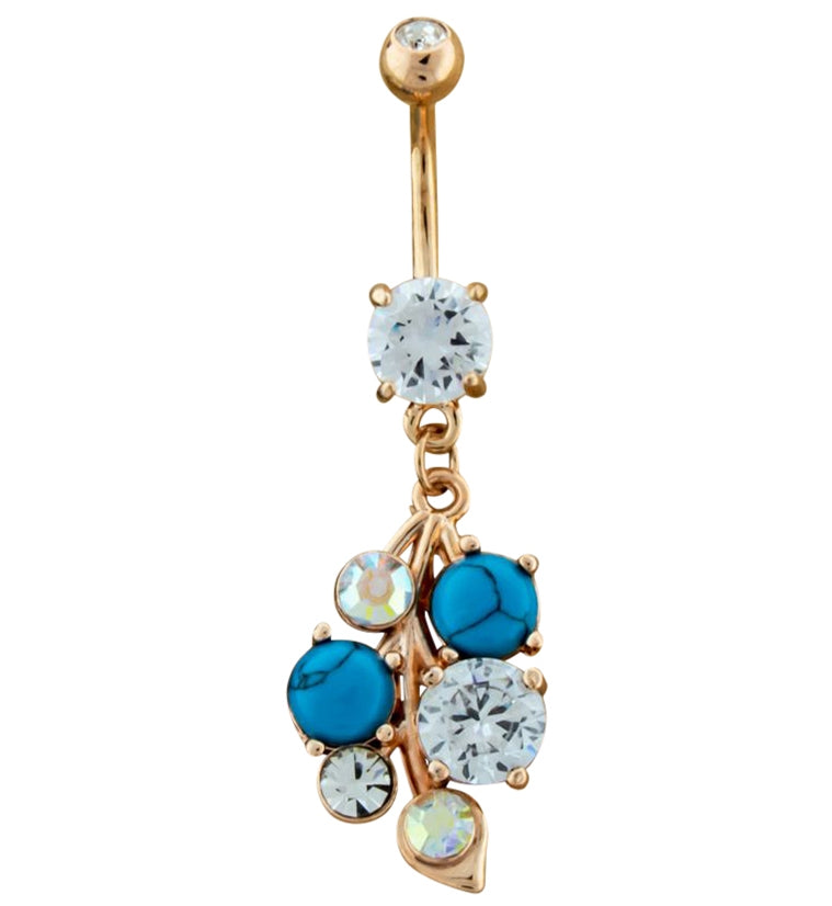 Rose Gold Gem Cluster Dangle Belly Button Ring