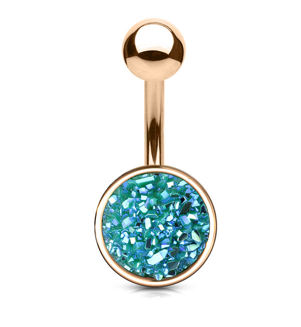Rose Gold PVD Green Druzy Shield Belly Button Ring