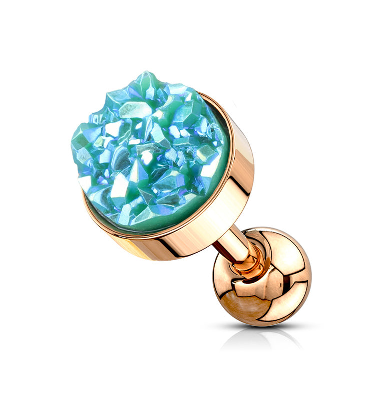 16G Rose Gold Green Druzy Cartilage Barbell