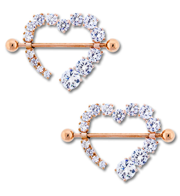 14G Rose Gold PVD Cluster Heart Nipple Ring Shield