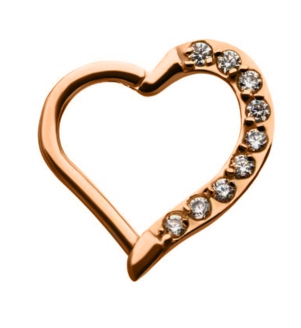 16G Rose Gold PVD Heart CZ Hinged Segment Ring