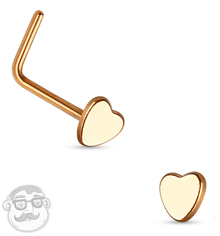 20G Rose Gold Heart Top Stainless Steel L Shaped Nose Ring