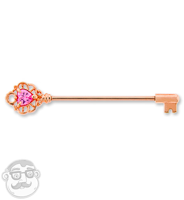 Rose Gold Pink CZ Antique Key Industrial Barbell
