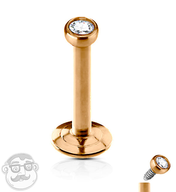Rose Gold PVD CZ Stainless Steel Internally Threaded Labret