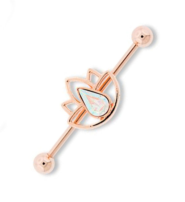 Rose Gold Lotus Opal Stainless Steel Industrial Barbell