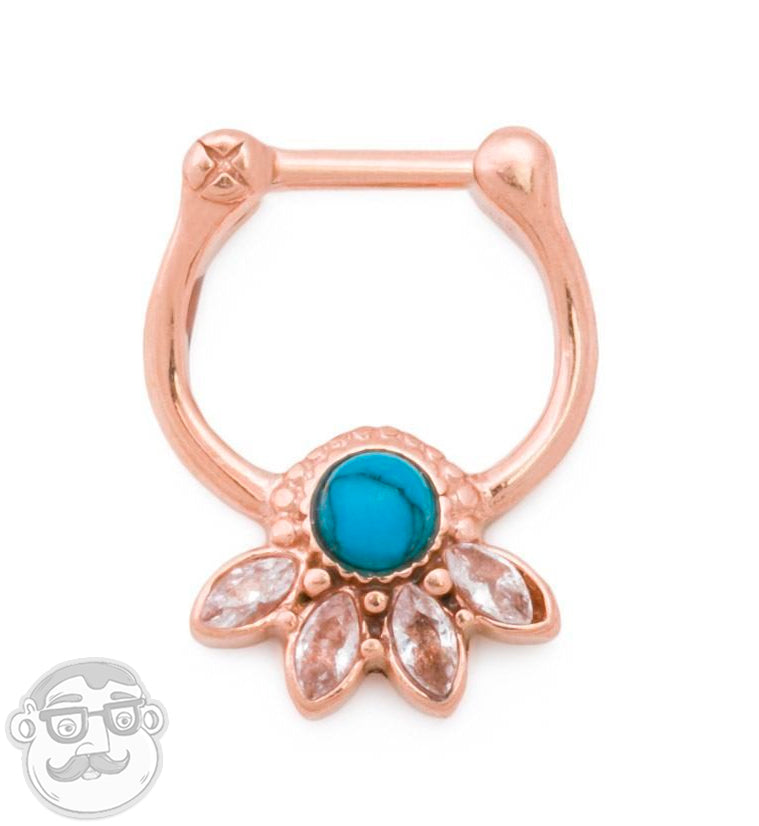 16G Rose Gold PVD Turquoise Lotus Septum Clicker