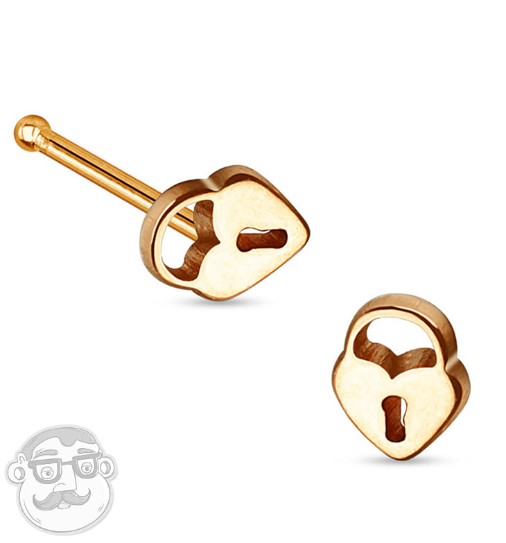 20G Rose Gold Love Lock Top Stainless Steel Nose Bone