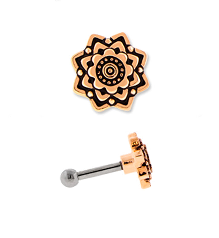 16G Rose Gold PVD Mandala Flower Tragus / Cartilage Barbell