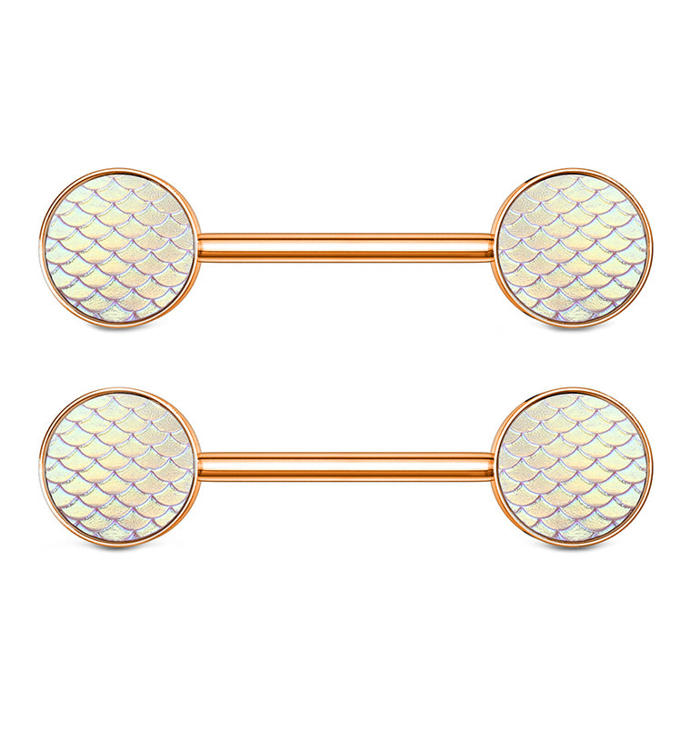 14G Rose Gold PVD Pink Mermaid Scale Nipple Ring Barbell