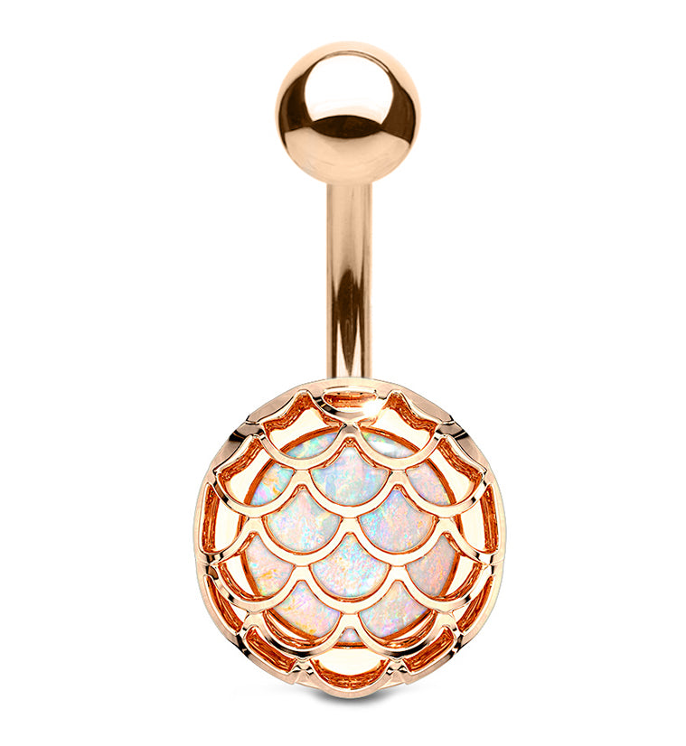 Gold PVD Mermaid Scale Shield Belly Button Ring