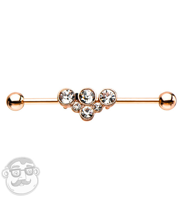 14G Rose Gold PVD Multi Cluster Steel Industrial Barbell