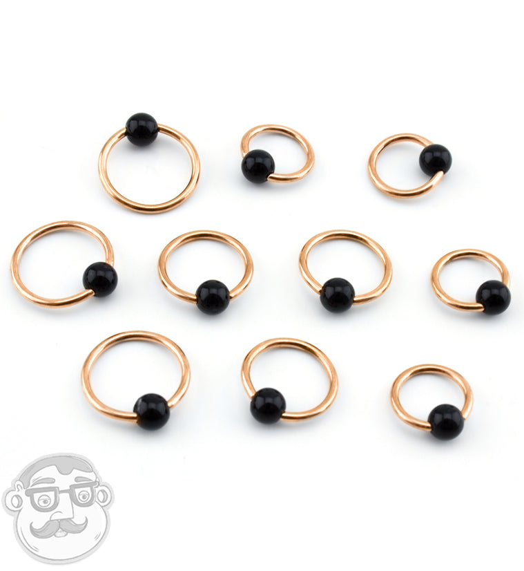 Obsidian Stone Rose Gold PVD Captive Bead Ring