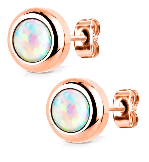 Rose Gold PVD White Opal Set Earrings