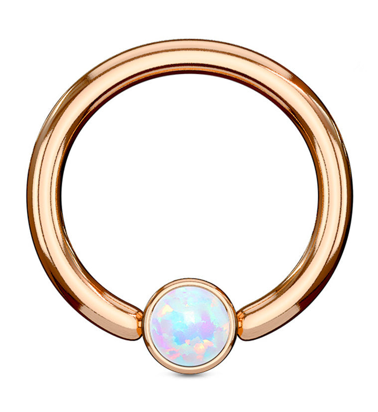 Rose Gold PVD Opalite Flat Disk Captive Ring