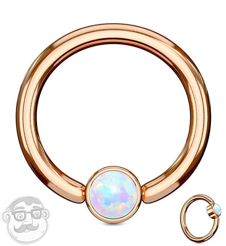 Rose Gold PVD Opalite Flat Disk Captive Ring