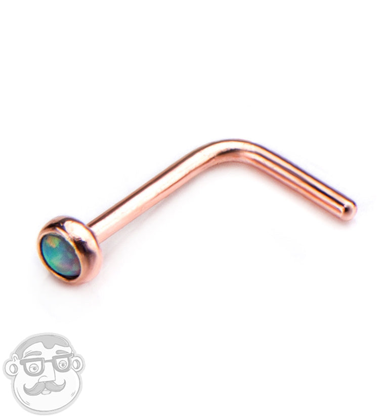 20G White Opalite Rose Gold PVD Nose Ring L Bend