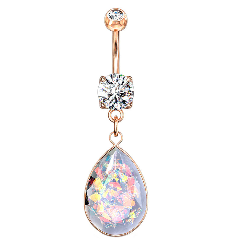 Rose Gold Opal Teardrop Belly Button Ring