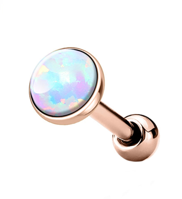 Rose Gold PVD White Opal Top Cartilage Barbell