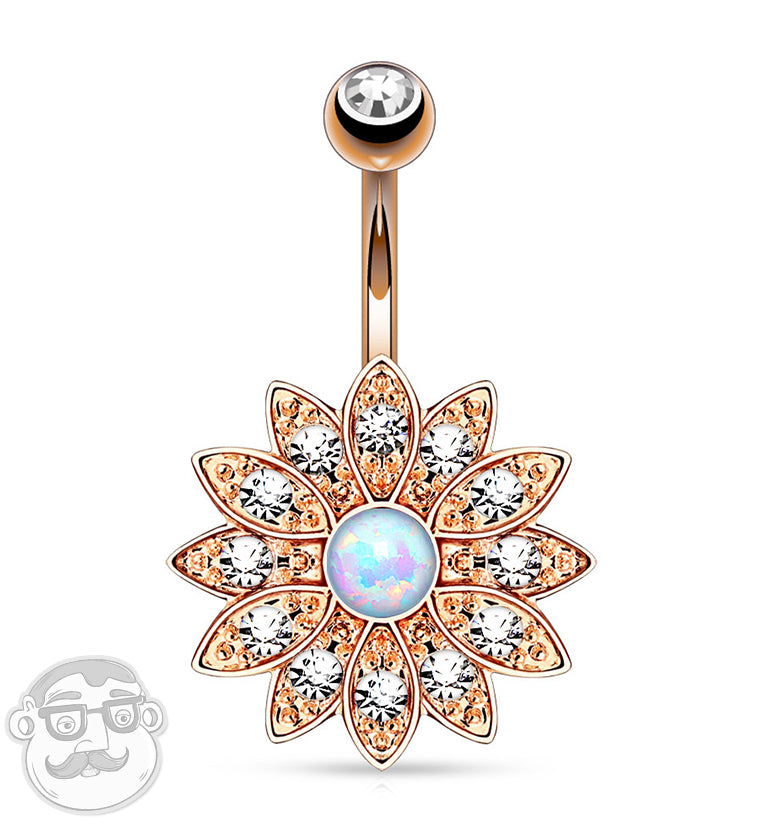 Rose Gold Plated Flower with Opal Gem Belly Button Ring