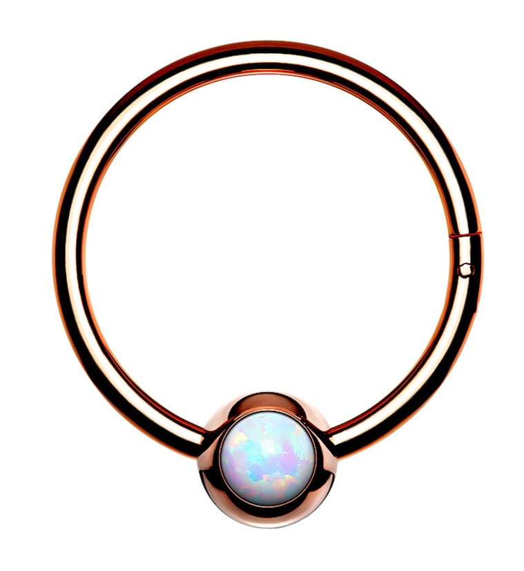 Rose Gold PVD Opalite Hinged Segment Hoop Ring