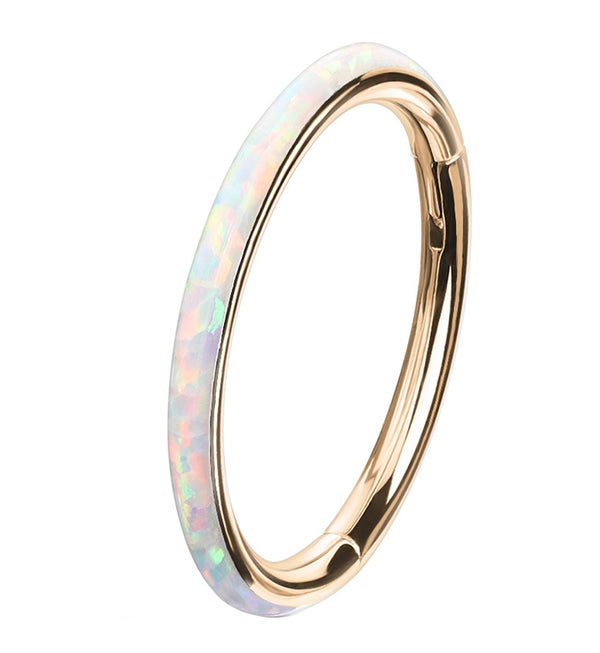 Rose Gold PVD Opalite Orbed Hinged Segment Ring