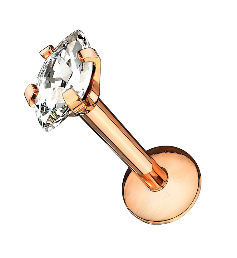 Rose Gold PVD Oval CZ Prong Internally Threaded Labret