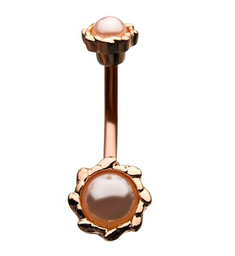 Rose Gold Twin Pearl Belly Button Ring