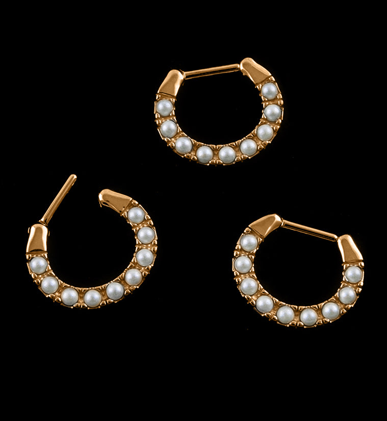 Rose Gold PVD Pearl Hinged Segment Hoop Ring