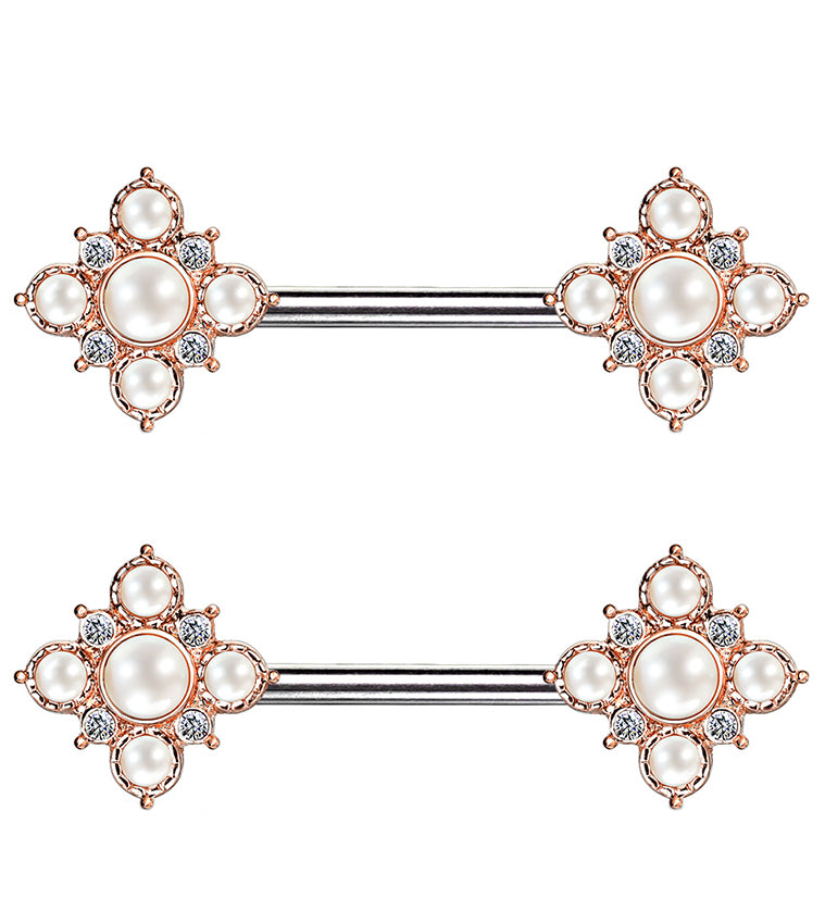 14G Rose Gold Pearly Poly Nipple Ring Barbell
