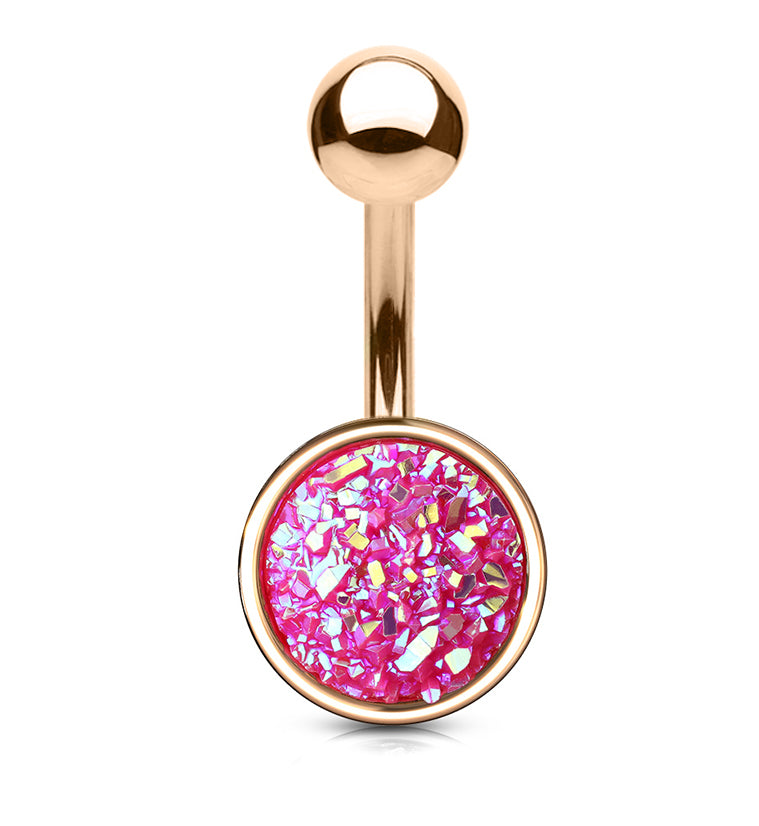 Rose Gold PVD Pink Druzy Shield Belly Button Ring