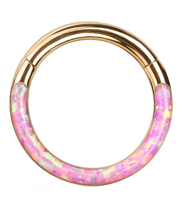 Rose Gold PVD Pink Opalite Frontal Hinged Segment Ring